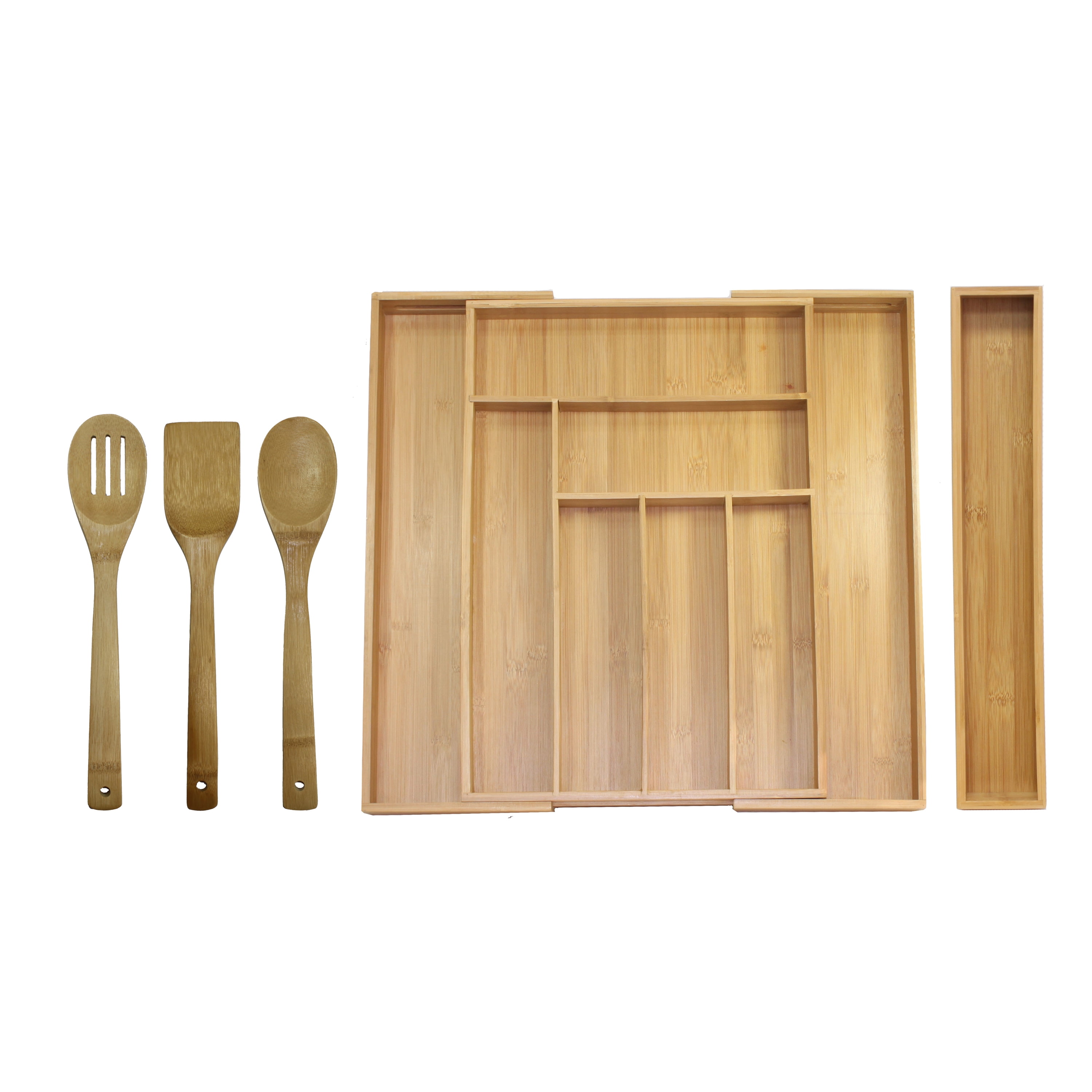 Natural Bamboo Expandable Drawer Organizer Set with Utensils