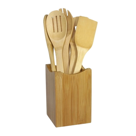 Oceanstar 7 Piece Bamboo Cooking Utensil Set with Holder Kitchen Tools for Nonstick Cookware