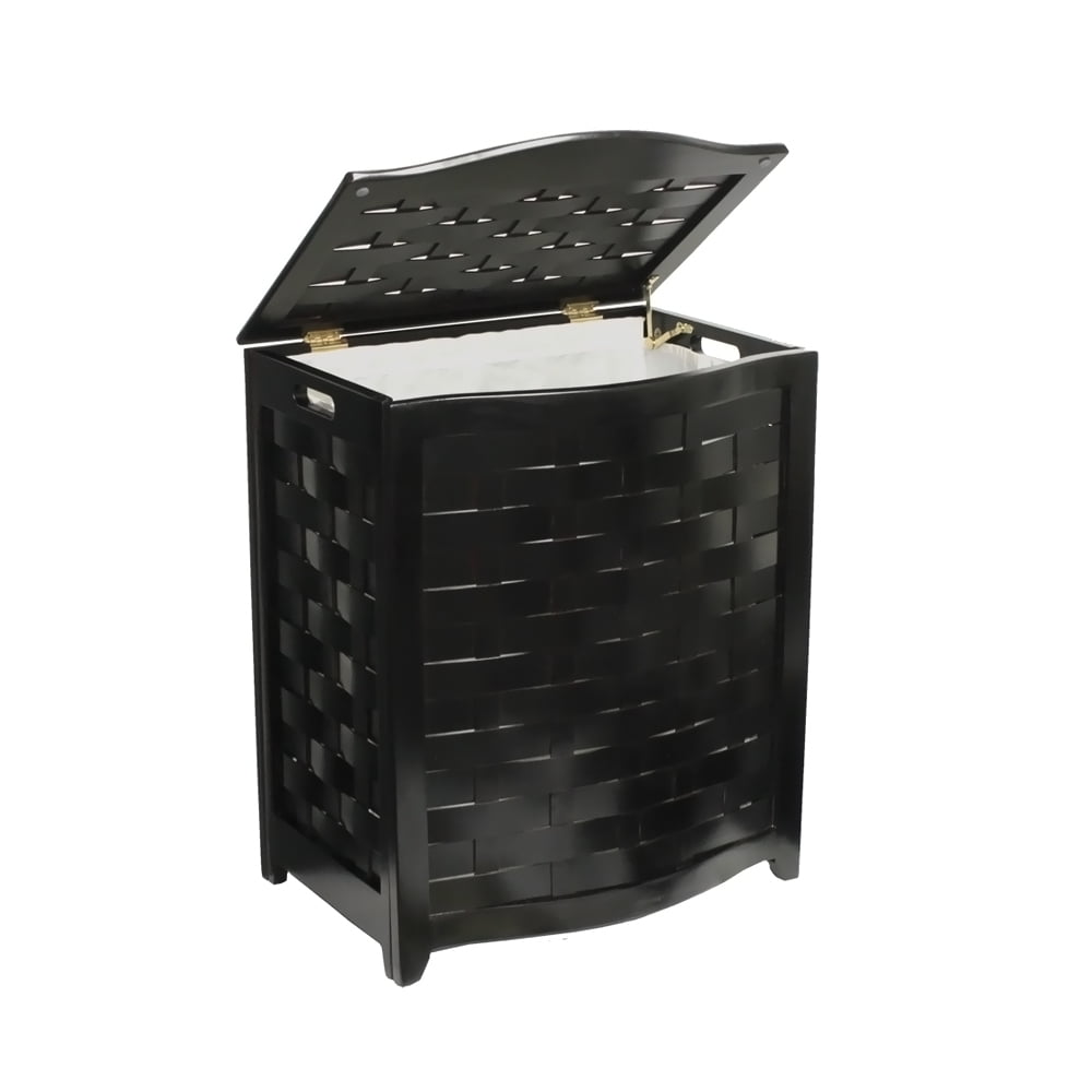 Mahogany Finished Bowed Front Wood Laundry Hamper with Lid