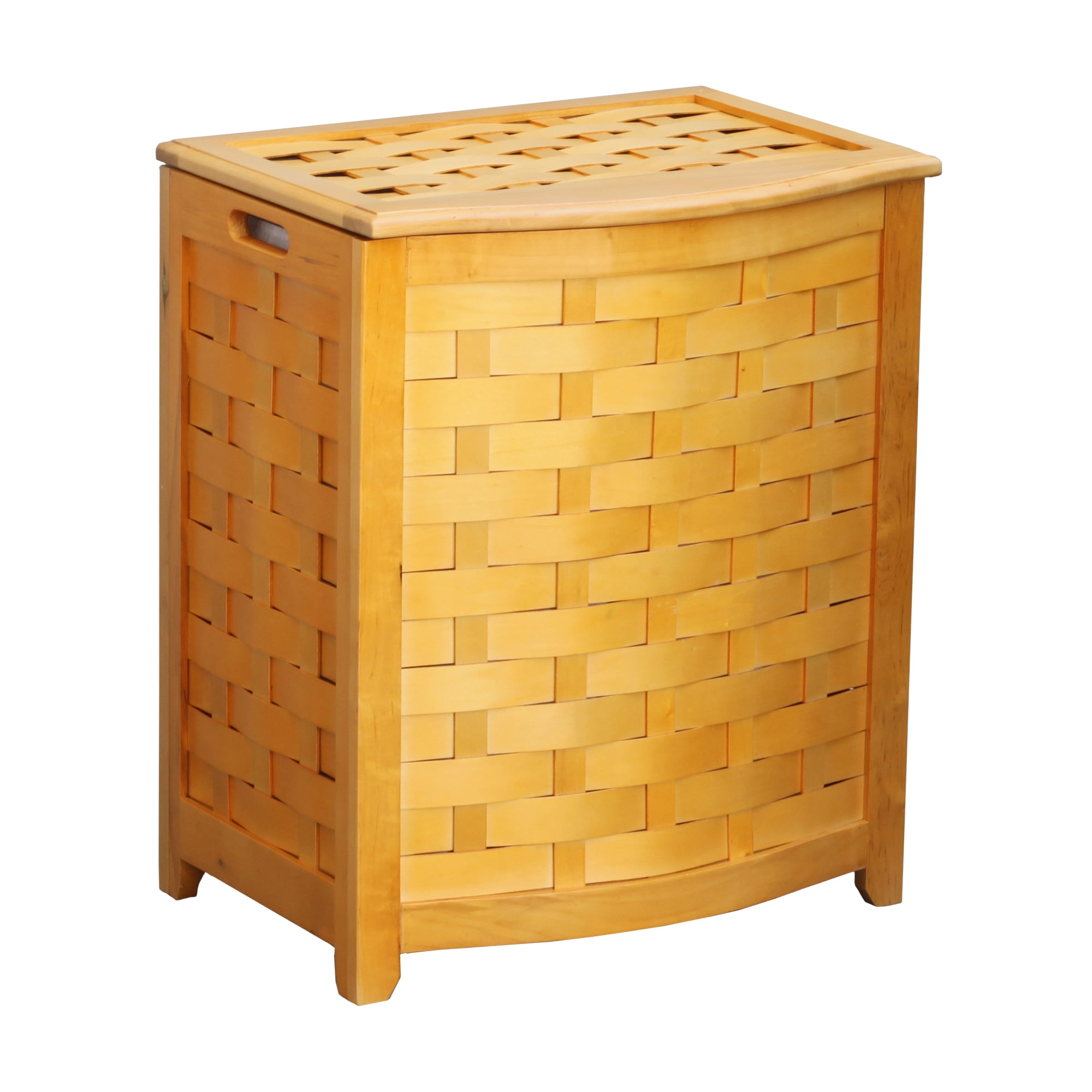 Natural Woven Wood Laundry Hamper with Lid and Handles