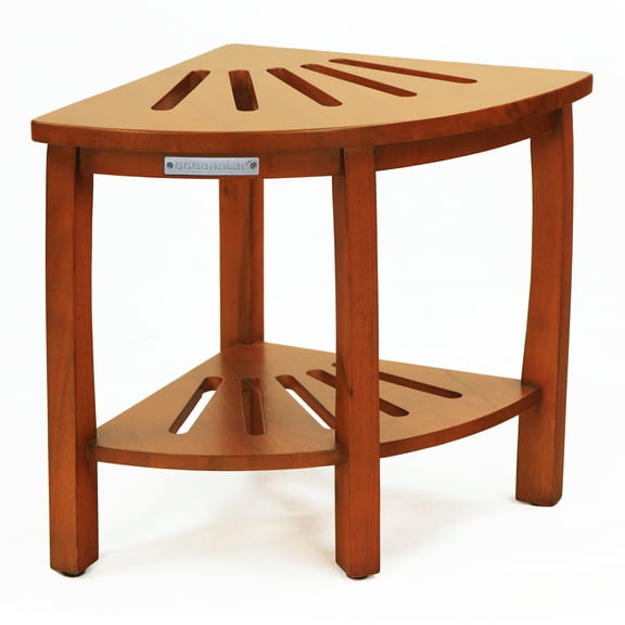Oceanstar Corner Spa Shower Bench Seat with Storage Shelf, 100% Thailand Rubberwood, 15.75 in L X 22.26 in W x 17.72 in H