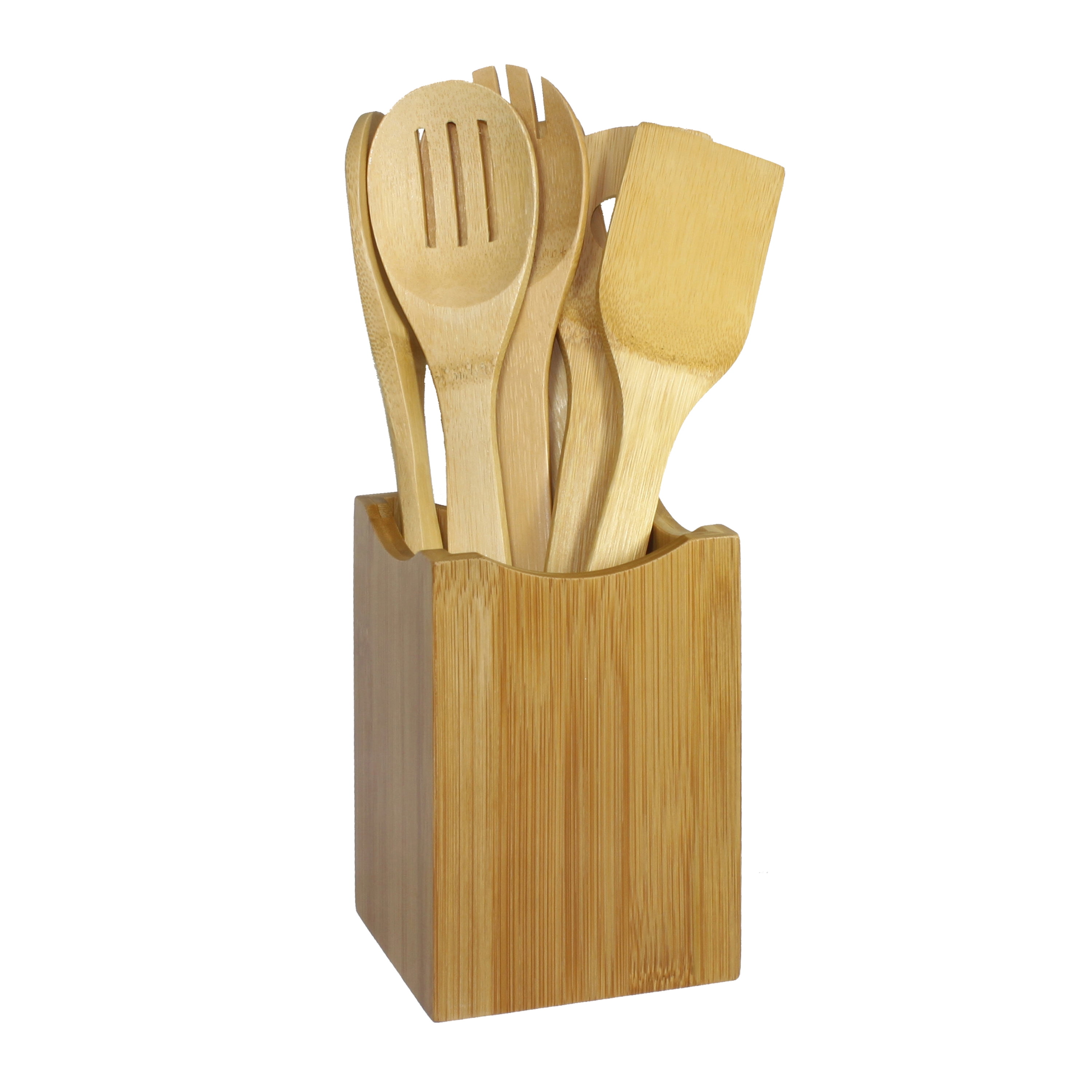 Natural Bamboo 7-Piece Cooking Utensil Set with Holder