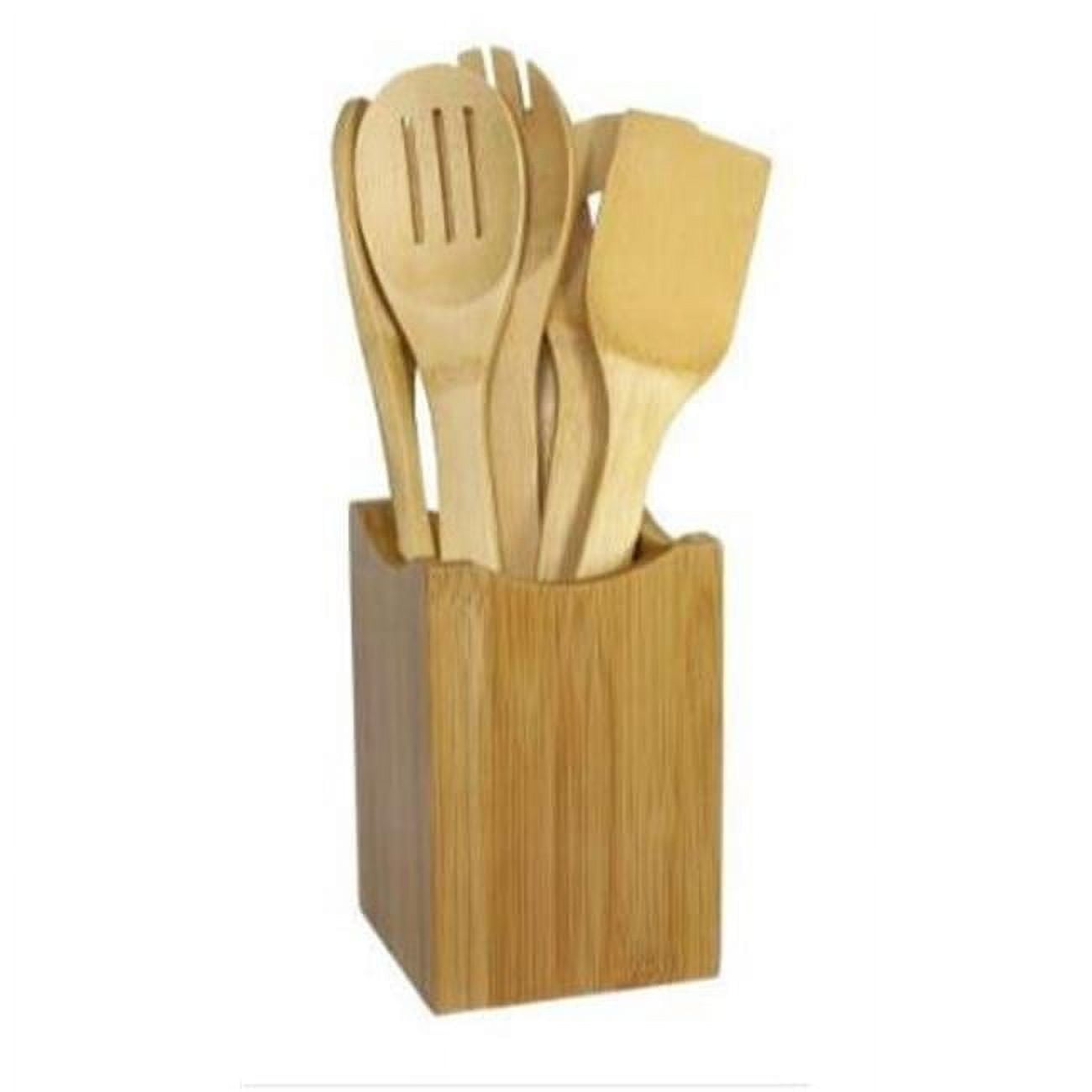 Natural Bamboo 7-Piece Cooking Utensil Set with Holder
