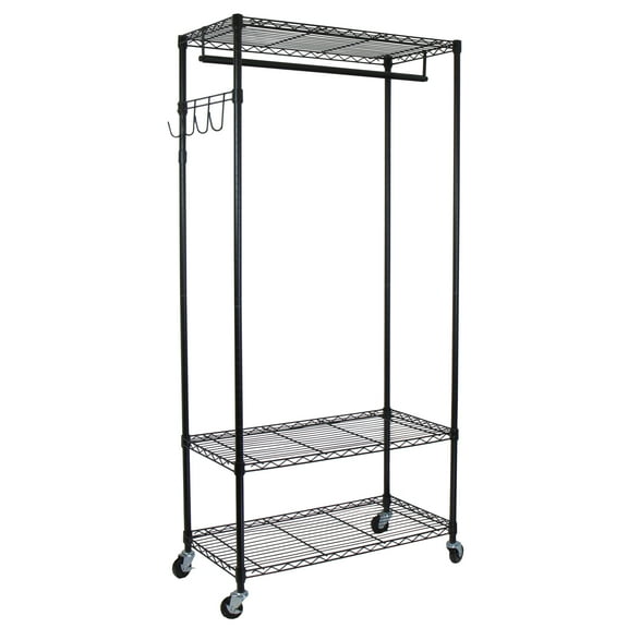 Oceanstar Garment Rack with Adjustable Shelves with Hooks- Black