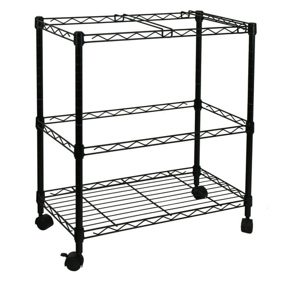Oceanstar Portable 2-Tier Metal Rolling File Cart, Black Color, 12.4 in L x 24 in W x 28 in H