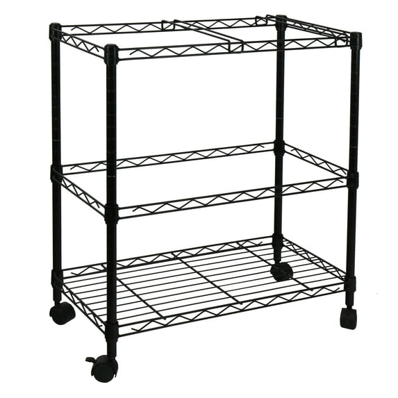 Oceanstar Portable 2-Tier Metal Rolling File Cart, Black Color, 12.4 in L x 24 in W x 28 in H