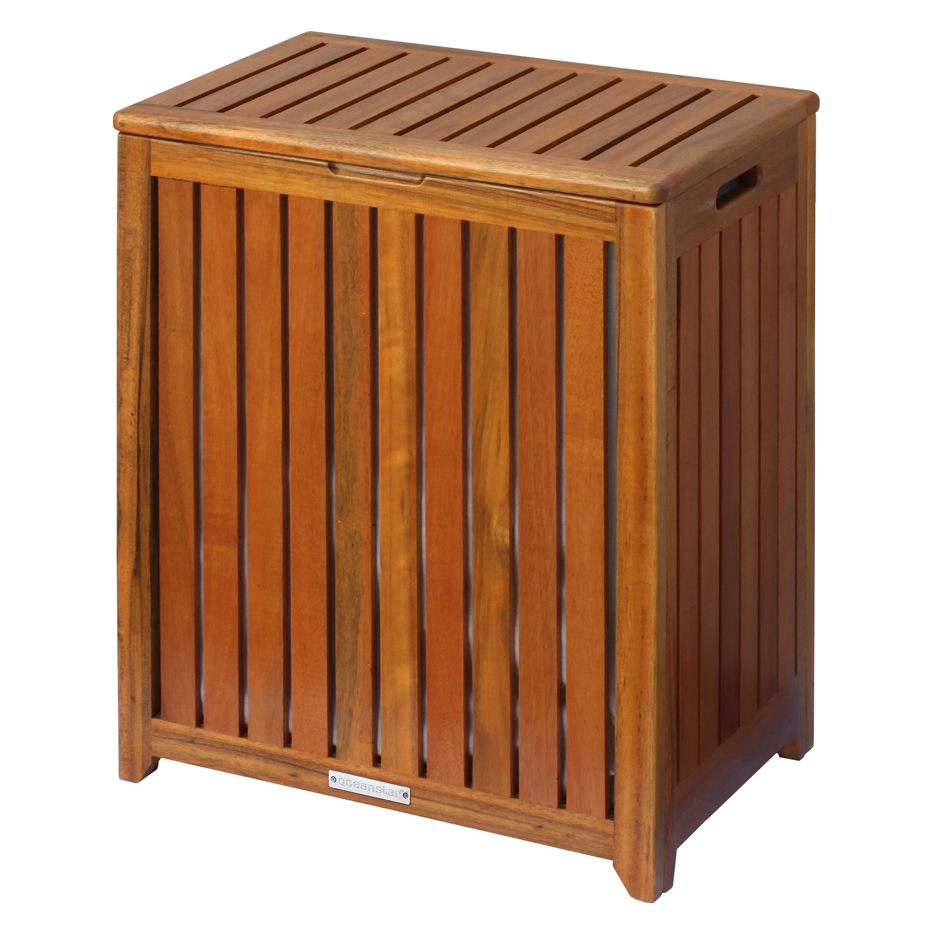 Oceanstar Brown Solid Wood Spa Laundry Hamper with Lid