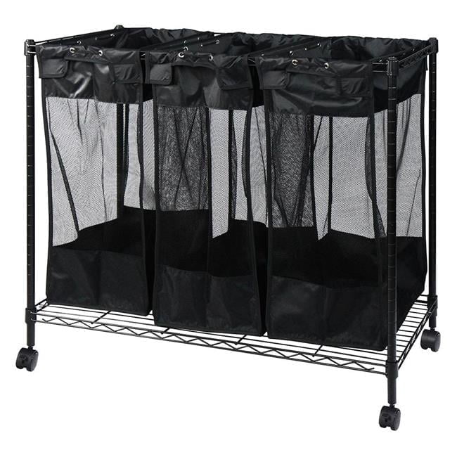 Oceanstar Triple Storage Metal Organizer and Laundry Sorter, 36.50 in L X 18 in W x 33 in H, Black Color