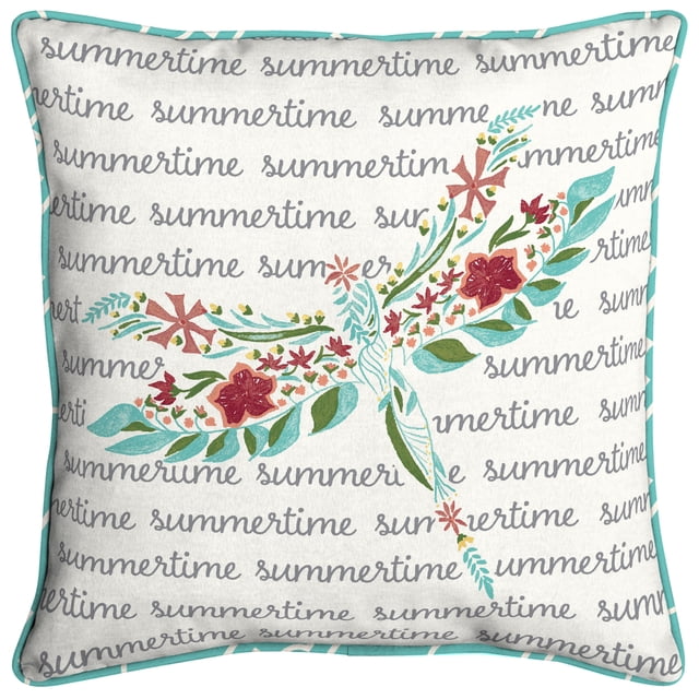 Oceantex 18 in. Square Dragonfly Script OffWhite Outdoor Throw Pillow