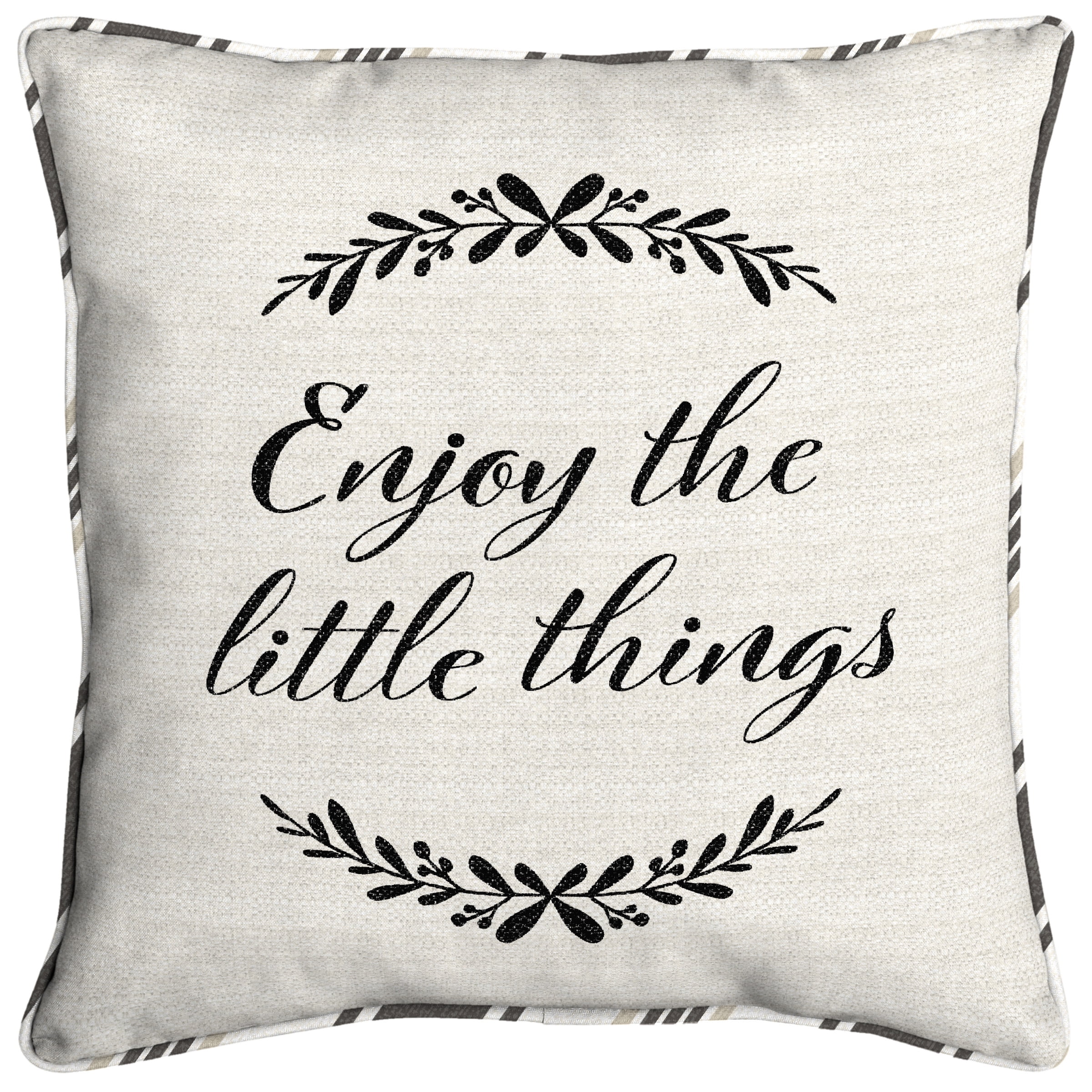 Oceantex 18 in. Square Enjoy The Little Things OffWhite Outdoor Throw Pillow