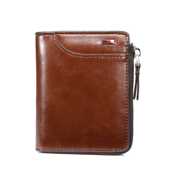 Oceantree Men's Zipper Wallet RFID Blocking PU Leather Zip-Around ID Bifold Wallet for 14 Cards,Brown