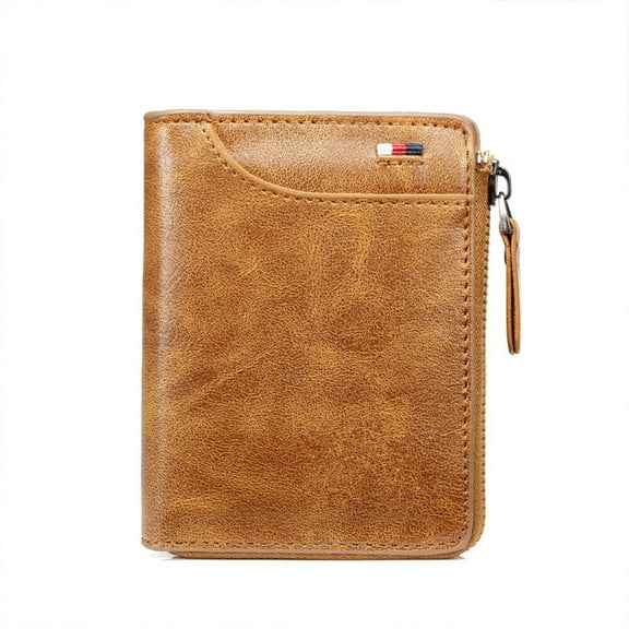 Oceantree Mens RFID Blocking Leather Wallet Credit Card ID Holder Zipper Purse Waterproof Khaki(Light Brown)
