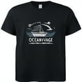 Oceanvage Black TShirt with Sailing Ship and Graphic Design for Ocean