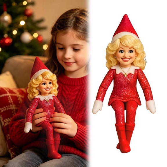 Oceanwell Dolly Christmas Elf Figurine, PLA Material Poseable Sitting Elf Doll, Festive Tabletop Ornament for Xmas Holiday Home Shelf Decoration,Red,20x7x4.5cm