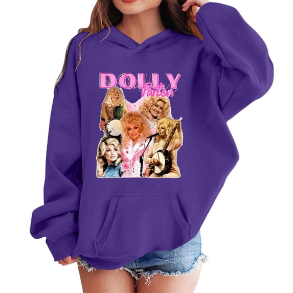 Oceanwell Dolly Hoodies Vintage Graphic Top Children Fashion Casual Printed Pocket Long Sleeve Sports Sweatshirt,1-2 Years,Dark Purple