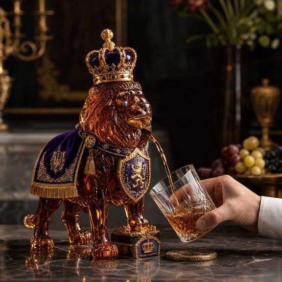 Oceanwell Lion Whisky Decanter, 3D Crown Bottle Shaped Bar Decor, 87th Anniversary Lion Design With 3D Detail, Distinctive Decanter For Home Bars, Tables, Displays And Gifting,1pcs