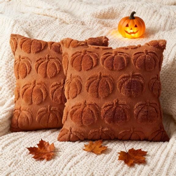 Oceanwell New Plush 3D Pumpkin Throw Pillows Covers - Fall/Christmas/Thanksgiving Decor, Cozy Textured Cushions for Couch/Bed,A, 45X45cm