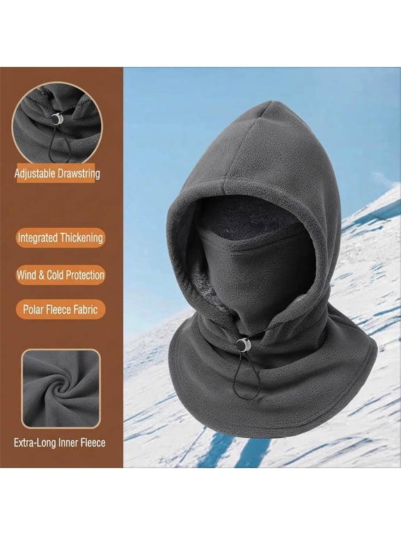 One-Piece Flannel Warm Hat, 3-in-1 Winter Hat, Windproof Balaclava Fleece Lined Full Cover Warm Hood,One size,gray