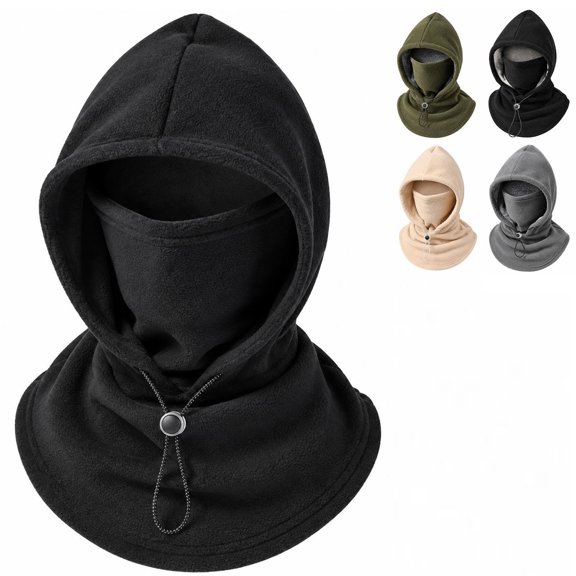 Oceanwell One Piece Flannel Warm Mask Hat Ski Winter Balaclava Hooded Face Covering,One Size,Black-thin