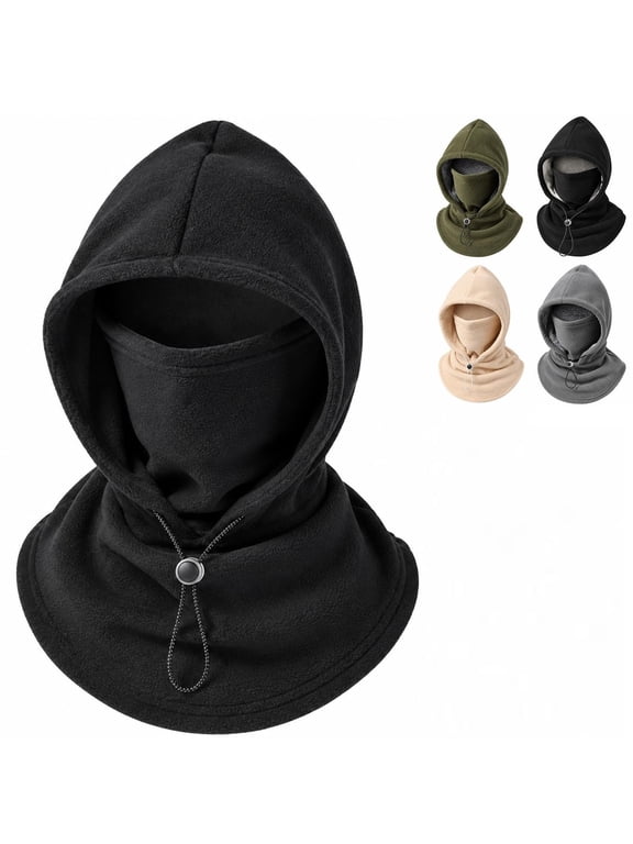 One Piece Flannel Warm Mask Hat Ski Winter Balaclava Hooded Face Covering,One Size,Black-thin