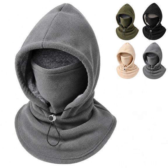 Oceanwell One Piece Flannel Warm Mask Hat Ski Winter Balaclava Hooded Face Covering,One Size,Gray-thick