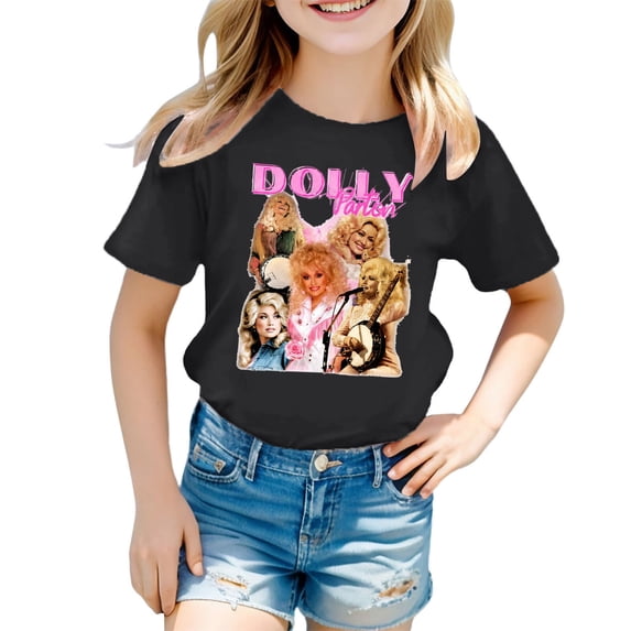 Oceanwell Toddler Kids Boys Girls Dolly Shirts Country Music Legend T-Shirt Crewneck Short Sleeve Casual Tops Shirts Blouse Black 3-4 Years,10-11 Years,Black