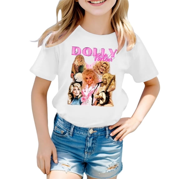 Oceanwell Toddler Kids Boys Girls Dolly Shirts Country Music Legend T-Shirt Crewneck Short Sleeve Casual Tops Shirts Blouse Black 3-4 Years,10-11 Years,White