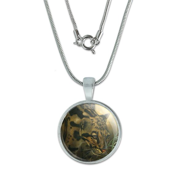 Ocelot Wild Cat 0.75" Pendant with Sterling Silver Plated Chain