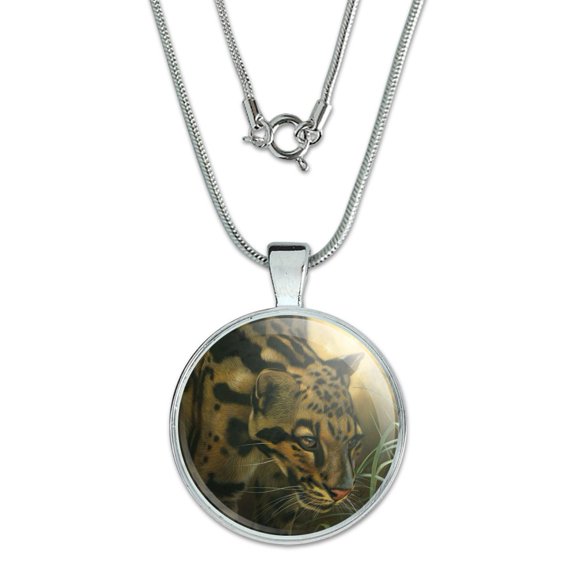 Ocelot Wild Cat 1" Pendant with Sterling Silver Plated Chain