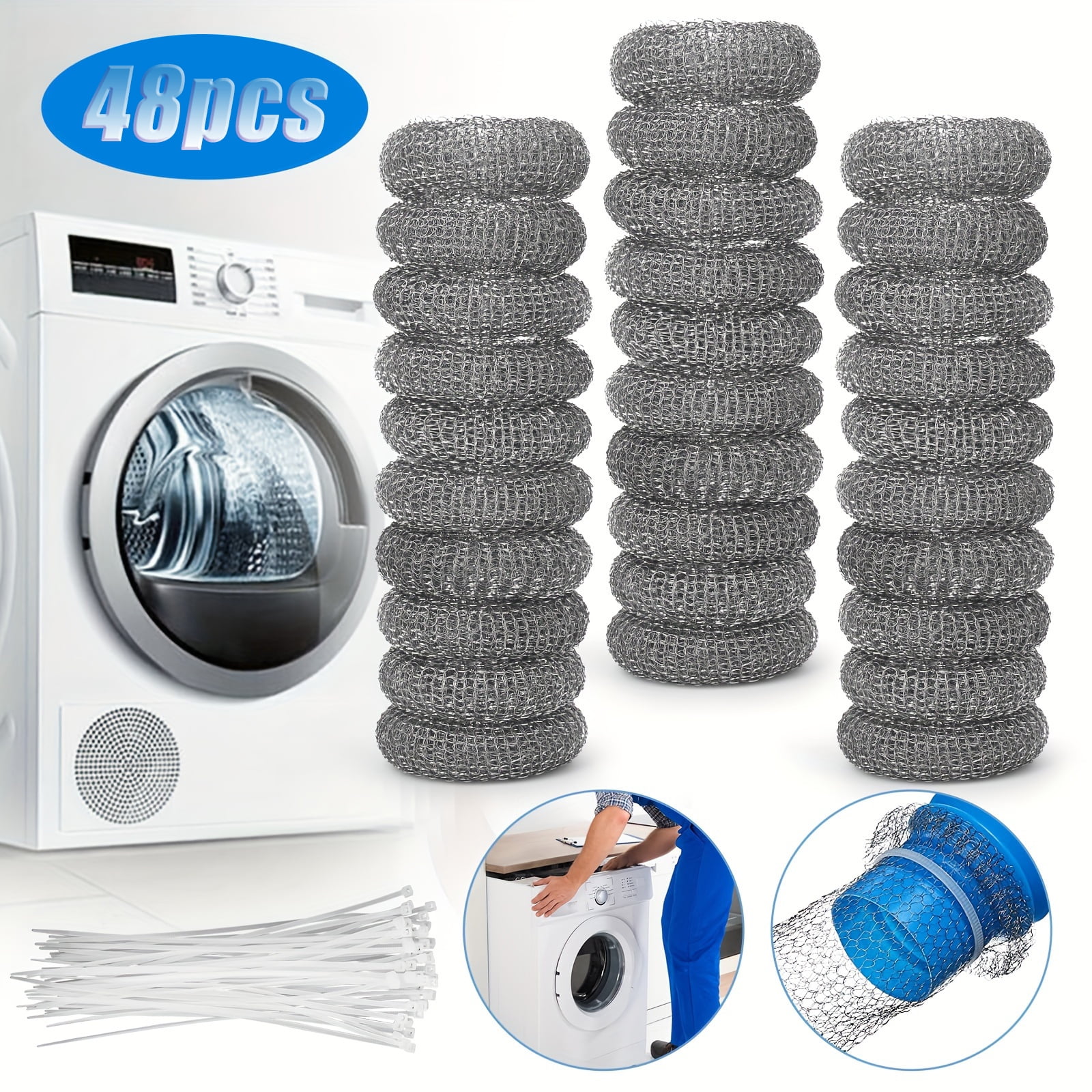 Ocervd 48 Pack Washing Machine Lint Traps with 48 Nylon Cable Ties