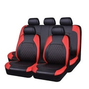 Ocervd 9 Pcs Universal Faux Leather Car Seat Covers Full Set,Auto Interior Accessories 5 Seat Covers All Season Fit for SUV,Sedan,Van, Airbag Compatible
