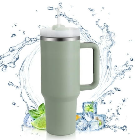 Ochapa 40 oz Tumbler with Handle and Straw, Travel Mug for Car, 2-in-1 Lid Stainless Steel Tumblers