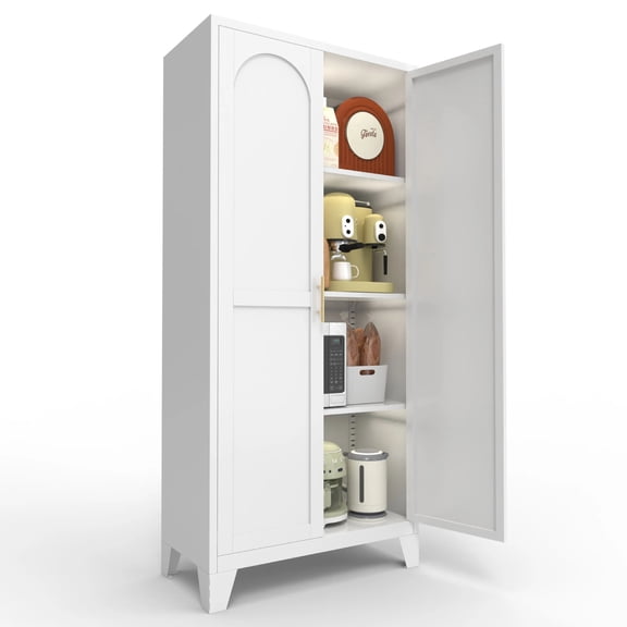 Ochapa 61" Metal Storage Cabinet with 2 Doors & Adjustable Shelves, White for Bedroom, Living Room, Kitchen