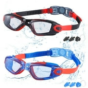Ochapa Kids Swim Goggles, 2 Pack Swimming Goggles for Swimming 4-14, Goggles Swimming for Boys and Girls, Anti Fog Swim Goggles with UV Protection