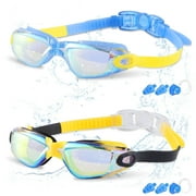 Ochapa Kids Swim Goggles, 2 Pack Swimming Goggles for Swimming 4-14, Goggles Swimming for Boys and Girls, Anti Fog Swim Goggles with UV Protection