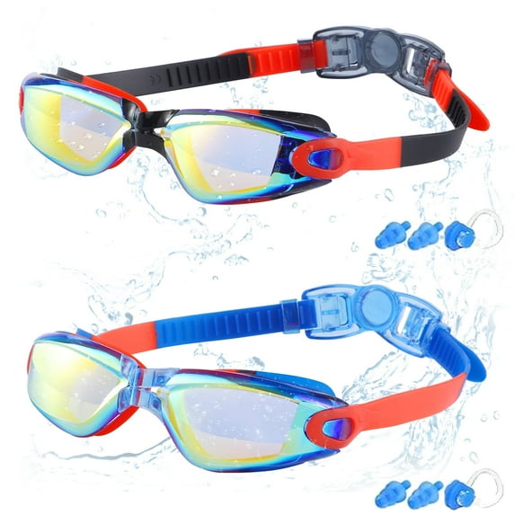 Ochapa Kids Swim Goggles, 2 Pack Swimming Goggles for Swimming 4-14, Goggles Swimming for Boys and Girls, Anti Fog Swim Goggles with UV Protection