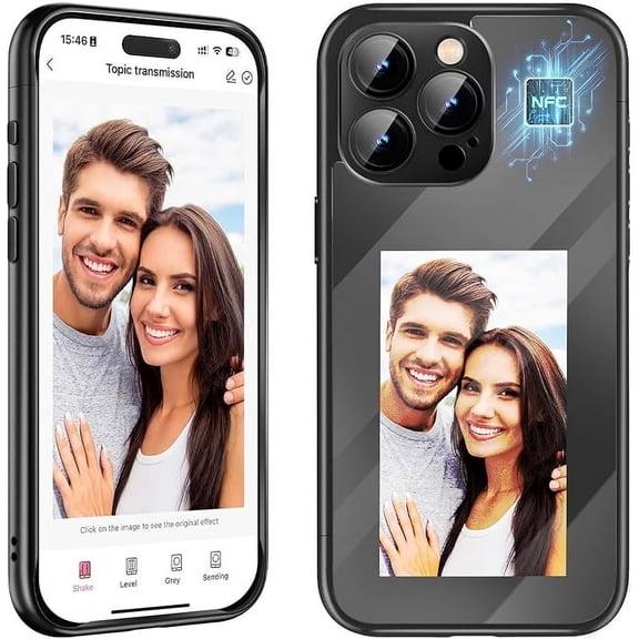 Ochapa Smart Ink Screen Phone Case for iPhone, NFC Phone Case Custom Image AI Cell Phone Basic Case (Black, iPhone 15 Promax)