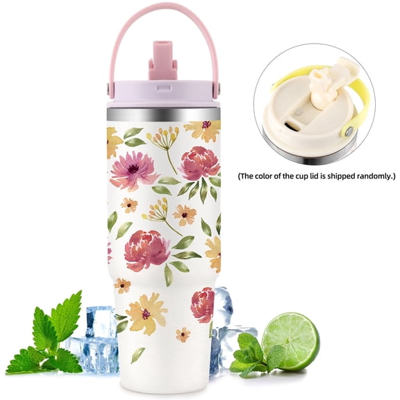 Ochapa luxuriant flowers 30oz Tumbler Stainless Steel With Handle Flip Straw, Leakproof Travel Mug iced Coffee Cup, Birthday Mothers Day Christmas Gifts For Women Friends Girls Flower Lovers