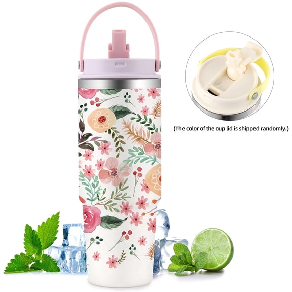 Ochapa luxuriant flowers 30oz Tumbler Stainless Steel With Handle Flip Straw, Leakproof Travel Mug iced Coffee Cup, Birthday Mothers Day Christmas Gifts For Women Friends Girls Flower Lovers