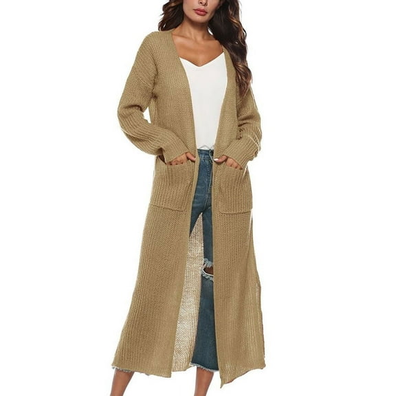 Ochine Women Long Sleeve Open Front Lightweight Sweater Cardigan Soft Comfy Long Drape Duster Coat with Pockets, S-2XL