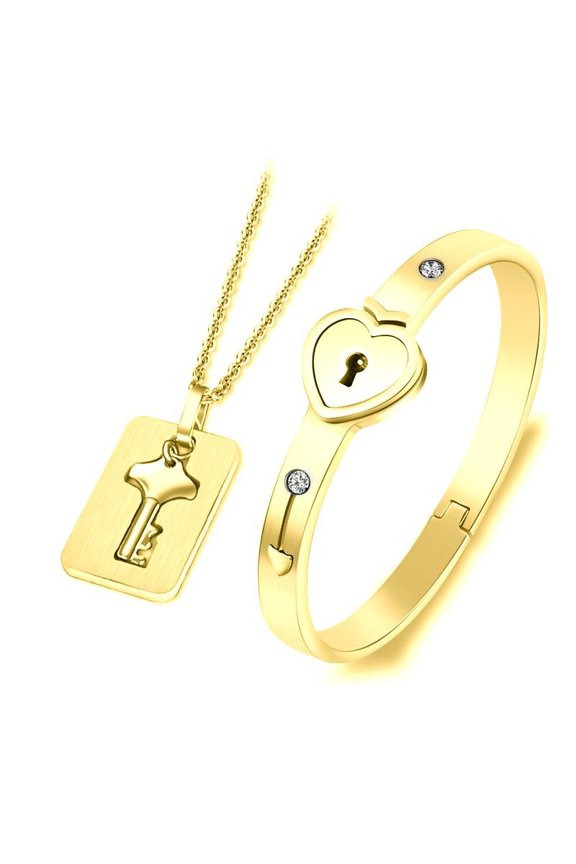 His Hers Love Heart Key Lock Macthing Bangle Bracelet Tag Pendat Necklace