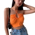 thumbnail image 1 of Ochine Knit Top Camisole Sleeveless Cut Out Halter Criss Cross Crop Top Plunge Sexy Tank Top Casual Summer Vest Party Night Club for Women, 1 of 1