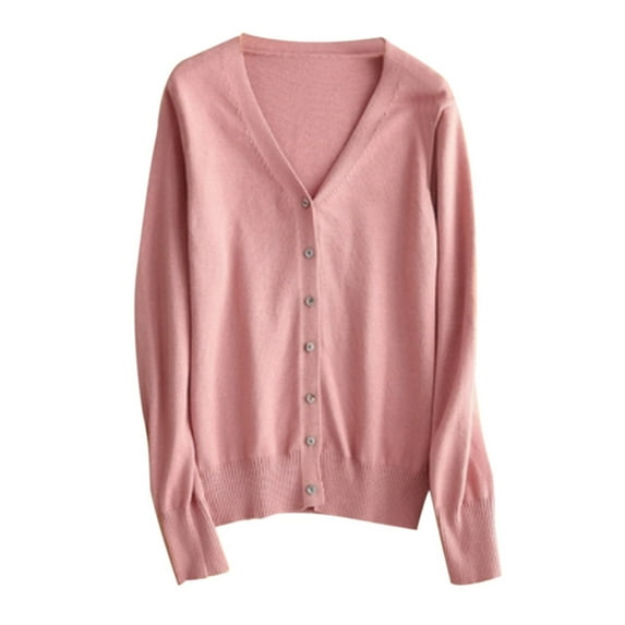 Ochine Knit Top V Neck Button Down Open Front Long Ribbed Sleeve Solid Color Cardigan Causal Loose Fashion Blouse Summer Sweater Cover Up Lightweight Tee Shirts Summer Fall for Women, Average Size