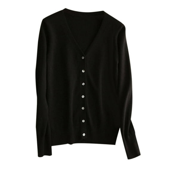 Ochine Knit Top V Neck Button Down Open Front Long Ribbed Sleeve Solid Color Cardigan Causal Loose Fashion Blouse Summer Sweater Cover Up Lightweight Tee Shirts Summer Fall for Women, Average Size