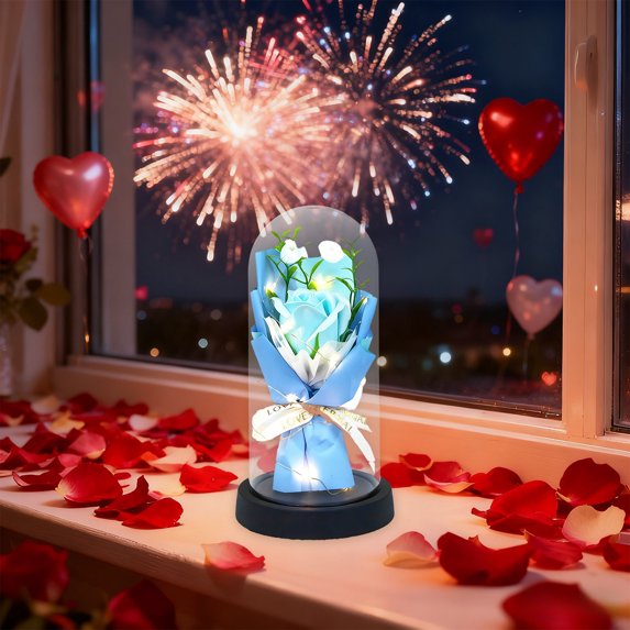 Ochine Rose Flower Gifts for Women, Valentine's Day Gift for Women, Eternal Artificial Rose Preserved Flower in Glass Dome LED Light Forever Flower Gift for Wife Women Mom Girlfriend Grandma