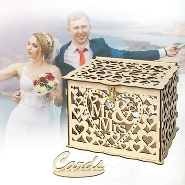 Ochine Rustic Wood Wedding Card Box DIY Gift Card Boxes Decorative Wooden Wedding Money Box Holder For Reception Anniversary Birthday Party
