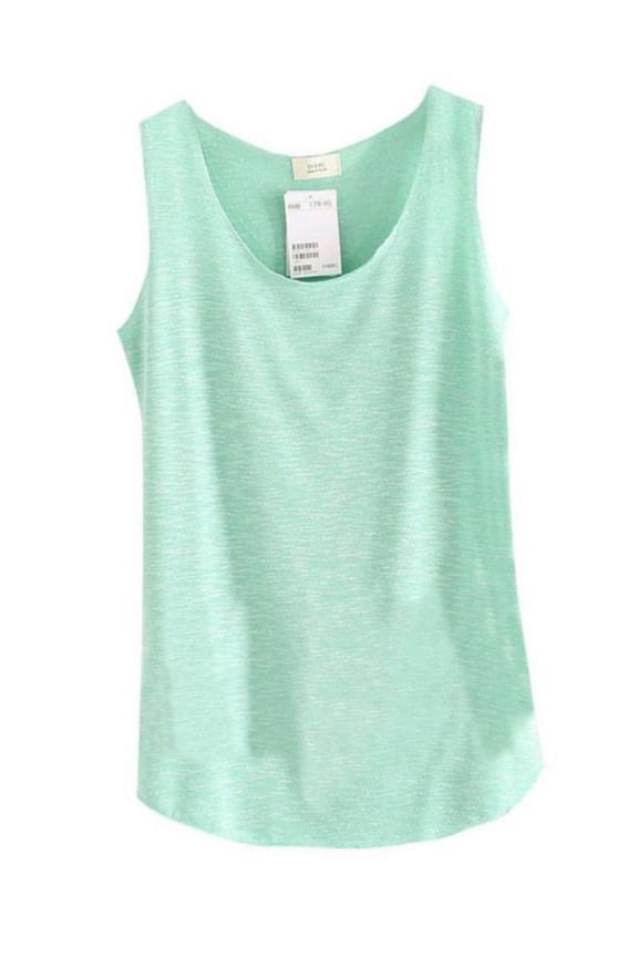 Tank Top Loose Slub Cotton Sleeveless Scoop Neck Longline Dolphin Hem Draped Long Vest Tee Shirt Blouse for Women, Average Size