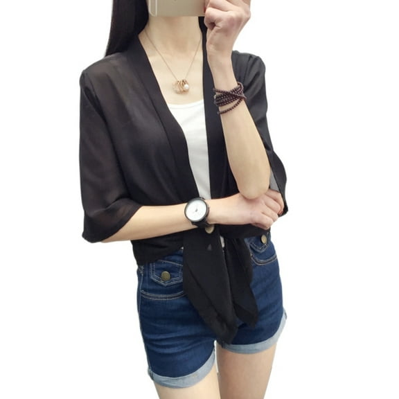 Ochine Women Chiffon Shrug Sheer Wraps Tie Front Short Bat Sleeve Bolero Cape Pashmina Bridal Scarf Cardigan for Dresses Tops, Universal Sizse