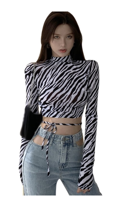 Women Crop Top Blouses Summer Trendy Backless Tops Tee Shirts, Average Size, Leopard Print