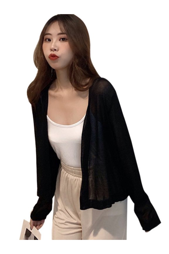 Women Knit Cardigan Long Sleeve Solid Color Button Open Front Loose Fit Draped Cover Up Comfortable Breathable Anti-UV Sun Protection Jacket Cape Coat for Beach Vocation, One Size